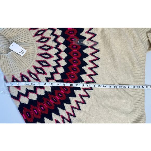 GAP NWT Relaxed Fair Isle Mockneck Sweater Cream Pink Green Winter Preppy XL - Picture 6 of 7